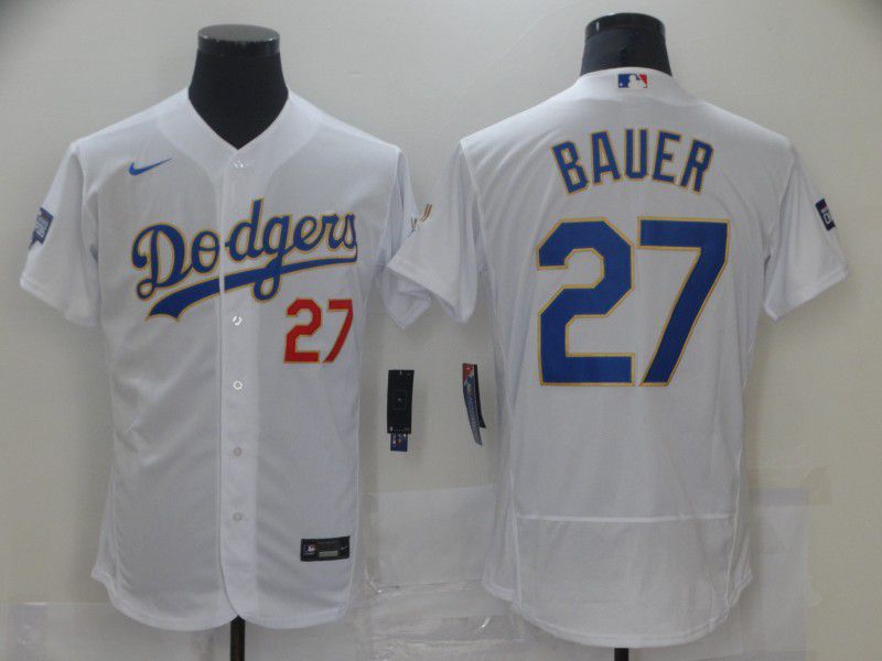Men Los Angeles Dodgers 27 Bauer White Gold Elite 2022 Nike MLB Jersey